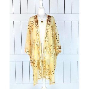 Gold sheer peacock sequin kimono cover up READY TO SHIP